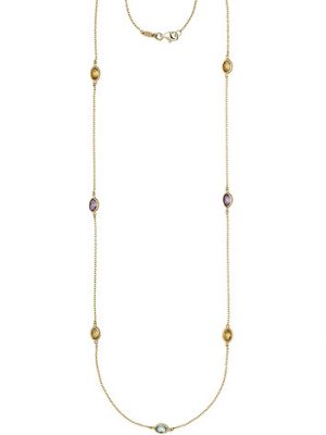 SIGO Halskette Kette lang 585 Gold Gelbgold Citrine Blautopase Amethyste 90 cm