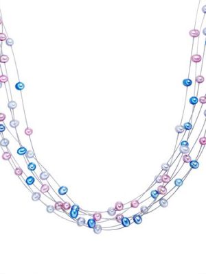 Valero Pearls Halskette Sterling Silber Süßwasser-Zuchtperle, blau, 42 cm + 5