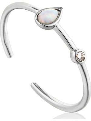 Damen-Damenring Opal Raindrop Adjustable Ring 925er Silber Opal Ania Haie Silber