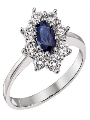 Damen-Ring 585 Weißgold 8 Brill. 0,60 ct 1 Saphir 0,64 ct blau Goldmaid Silberfarben