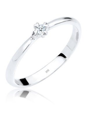 Elli DIAMONDS Ring Solitär Herz Verlobung Diamant 0.03 Ct. 925 Silber, Weiß