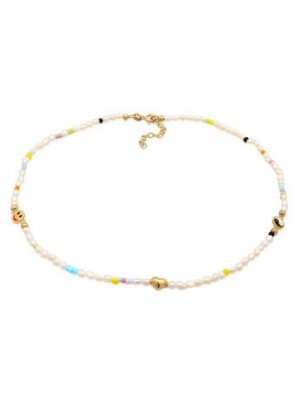 Elli Halskette Süßwasserperlen Yin & Yang Herz Smiley 925 Silber, Gold