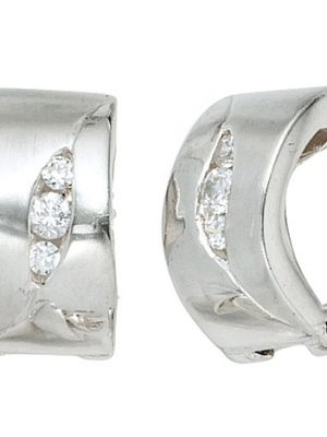 SIGO Ohrclips 925 Sterling Silber rhodiniert mattiert 6 Zirkonia Ohrringe Clips