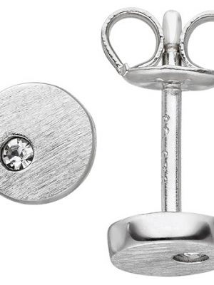 SIGO Ohrstecker rund 925 Sterling Silber matt 2 Zirkonia Ohrringe Silberohrstecker