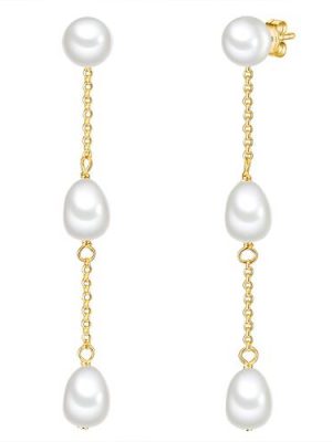 Valero Pearls Perlen-Ohrhänger Sterling Silber Süßwasser-Zuchtperlen, gelbgold