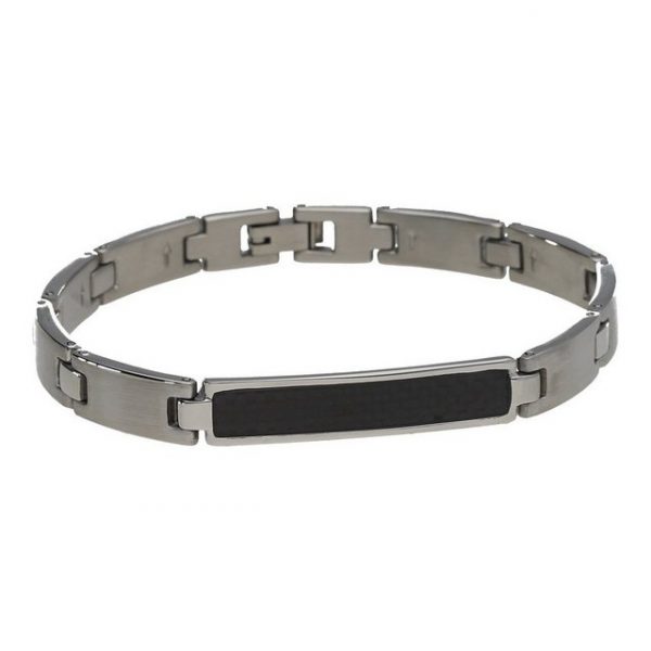Jacques Charrel Armband "Gliederarmband, Mittelteil mit gemusterter Einlage, Edelstahl"