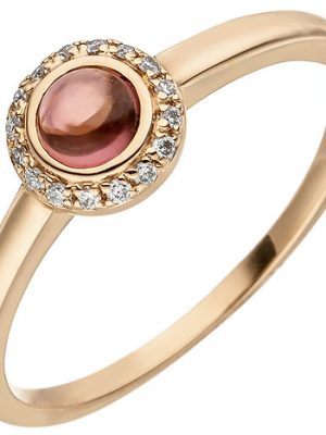 SIGO Damen Ring 585 Gold Rotgold 1 Turmalin Cabochon 16 Diamanten Brillanten 0,05ct.