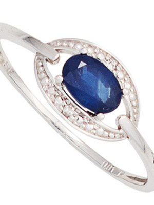 SIGO Damen Ring 585 Gold Weißgold 1 Safir blau 2 Diamanten Brillanten Goldring