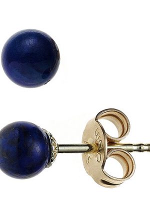 SIGO Ohrstecker Kugel 585 Gold Gelbgold 2 Lapislazuli blau Ohrringe Goldohrstecker