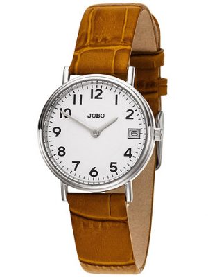 JOBO Damen Armbanduhr Quarz Analog Edelstahl Lederband braun Datum Damenuhr