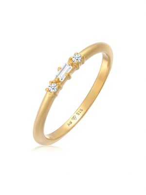 Ring Verlobungsring Diamant (0.03 Ct.) Rechteck 925 Silber Elli DIAMONDS Gold