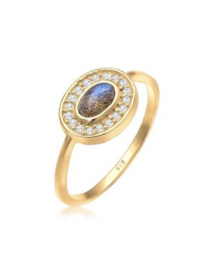Ring Vintage Labradorit Edelstein Zirkonia 925 Silber Elli Gold