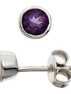 SIGO Ohrstecker rund 925 Sterling Silber rhodiniert 2 Amethyste lila violett Ohrringe