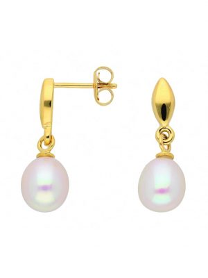 1 Paar 333 Gold Ohrringe / Ohrhänger mit Süßwasser Zuchtperle 1001 Diamonds Gold