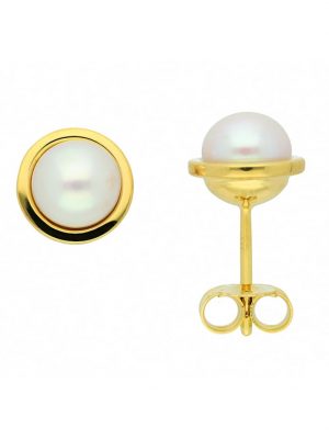 1 Paar 585 Gold Ohrringe / Ohrstecker mit Süßwasser Zuchtperle 1001 Diamonds Gold