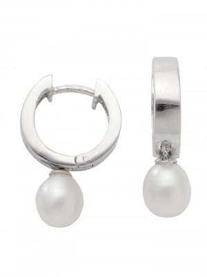 1 Paar 925 Silber Ohrringe / Creolen mit Süßwasser Zuchtperle Ø 14,6 mm 1001 Diamonds Vergoldet