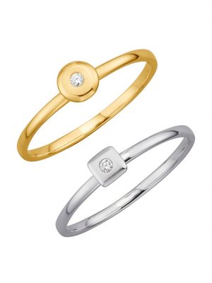 2tlg. Ring-Set mit Diamanten Diemer Highlights Gelbgoldfarben/Weißgoldfarben