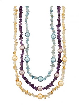3tlg. Collier-Set mit Citrin, Aquamarin, Amethyst und Muschelkernperlen Multicolor