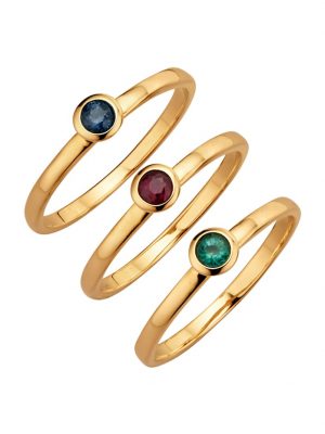 3tlg. Ring-Set mit Rubin, Saphir und Smaragd Diemer Farbstein Multicolor