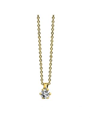585 Gelbgold Gold Halskette Collier mit 1 Brillant Diamanten - 0,07 ct 1001 Diamonds Gold