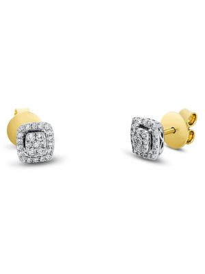 750 Gelbgold / Weißgold Gold Ohrringe / Ohrstecker mit 50 Brillant Diamanten - 0,32 ct 1001 Diamonds Silber