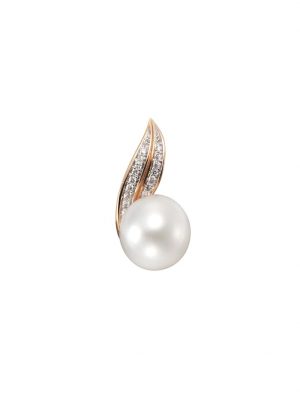 Anhänger 585/- Rotgold Perle Brillanten 585/- Gold Süßwasserzuchtperle weiß 2,1cm Glänzend 0,08ct Orolino Rot