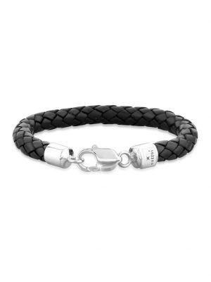 Armband Herren Echtleder Geflochten Karabiner 925 Silber Kuzzoi Silber