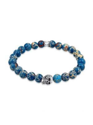 Armband Herren Totenkopf Blau-Gefärbter Achat 925 Silber Kuzzoi Blau