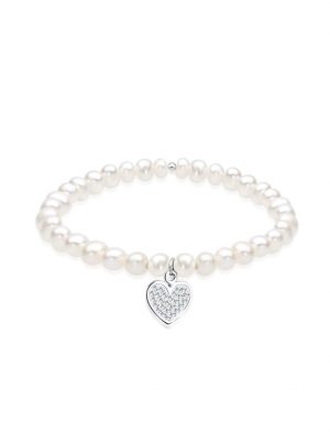 Armband Herz Perle Kristalle 925 Silber Elli Weiß