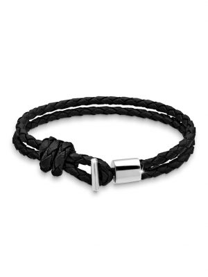Armband Kunstleder Geflochten 925 Sterling Silber Kuzzoi Schwarz
