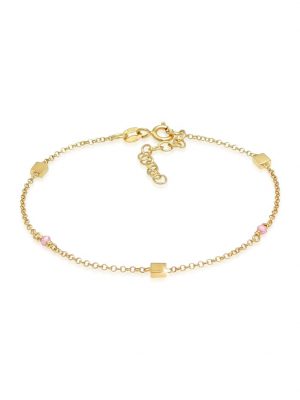 Armband Rosa Quarz Perlen Quadrat 925 Silber Elli Gold