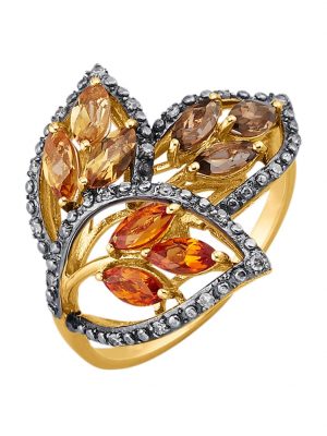 Blatt-Ring mit Farbsteinen und braunen Diamanten Diemer Farbstein Multicolor
