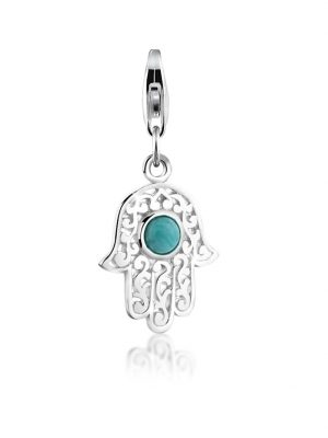 Charm Hamsa Hand Türkis Howlith Edelstein 925 Silber Nenalina Silber