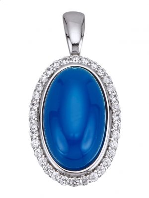 Clip-Anhänger mit Achat-Cabochon und weißen Zirkonen Diemer Farbstein Blau