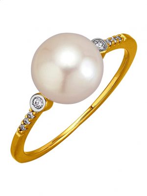 Damenring in Gelbgold 585 Diemer Perle Weiß