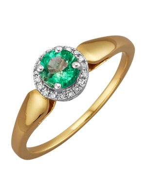 Damenring mit 1 Smaragd und Diamanten Diemer Farbstein Grün