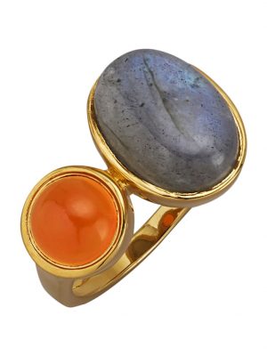 Damenring mit Labradorit und Carneol Diemer Farbstein Orange