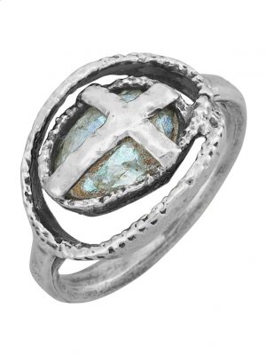 Damenring mit Roman Glass (Patina) Roman Glass Silberfarben