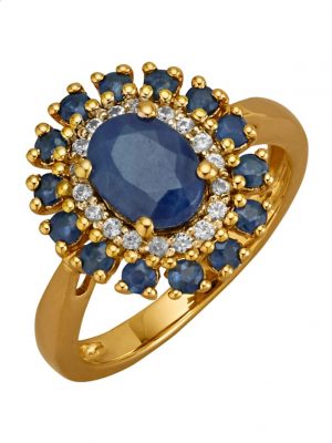 Damenring mit Saphiren und weißen Zirkonen Diemer Farbstein Blau