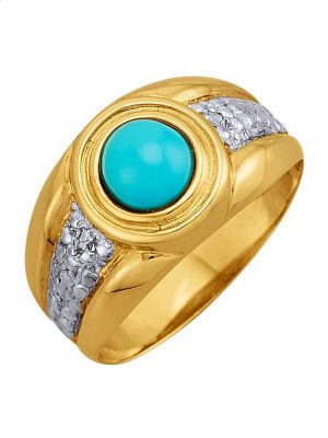 Damenring mit Türkis-Cabochon (beh.) und Diamanten Türkis