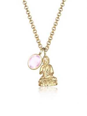 Halskette Buddha Rosenquarz Edelstein 925 Sterling Silber Elli Premium Rosa