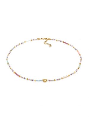 Halskette Choker Herz Glas Beads Sommer Style 925 Silber Elli Gold