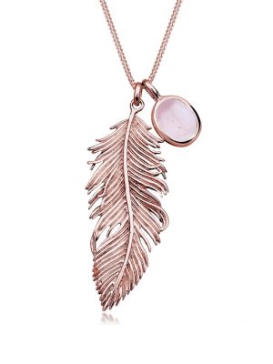 Halskette Feder Boho Hippie Rosenquarz 925 Silber Elli Rosa