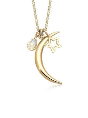 Halskette Halbmond Stern Mondstein 925 Silber Elli Gold