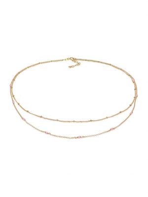 Halskette Layer Kugeln Rosa Quarz Perlen 925 Silber Elli Gold
