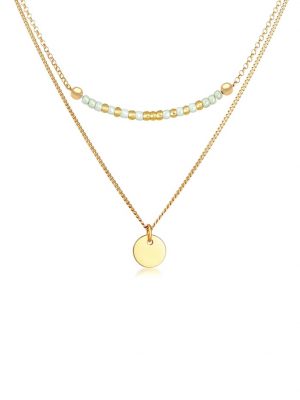 Halskette Layer Plättchen Glas Perlen Boho 2-Lagig 925 Silber Elli Gold
