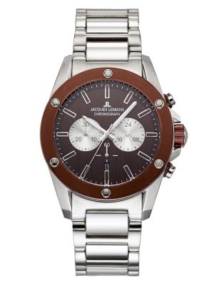 Herren-Uhr Chronograph Jacques Lemans Silberfarben/Braun
