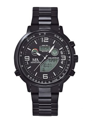 Herrenuhr-Funk-Solar-Chronograph mit Edelstahlband Meister Anker Schwarz