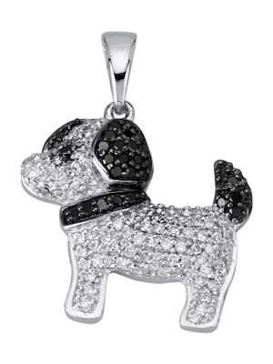 Hunde-Anhänger mit weißen und schwarzen Diamanten Diemer Diamant Weiß