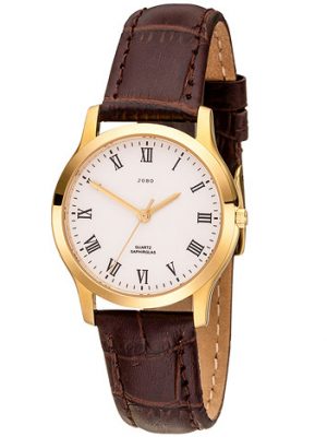 JOBO Damen Armbanduhr Quarz Analog Edelstahl gold vergoldet Leder Damenuhr